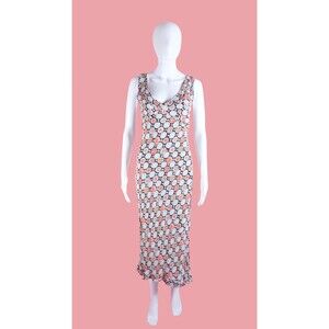 1990s-Y2K ANGIE FLORAL ABSTRACT Print Asymmetrical Slip Dress W/Ruffles. S-M